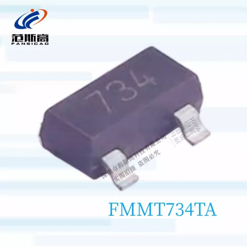 1pcs/lot Original Fmmt734ta Silk Screen 734 Patch Sot23-3 Single and Double Pole Transistor 100v800ma Darlington Tube