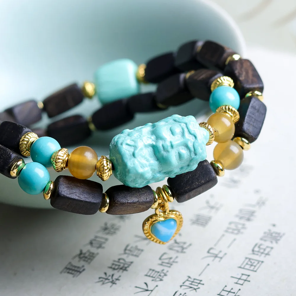 달라간 아가우드 투 서클 팔찌 오리지널 문화적 빛깔의 그린 타라 중국식 핸드스트링 불교 구슬 남녀 공용