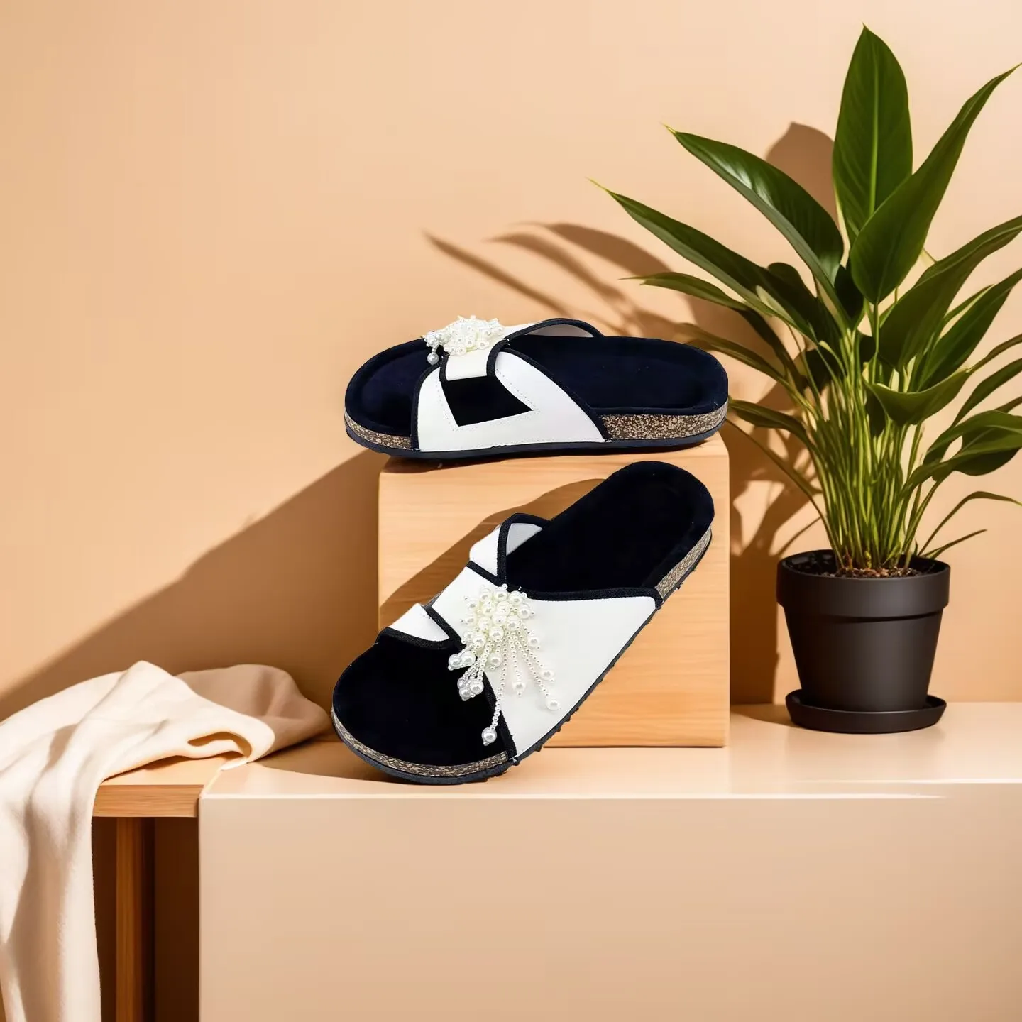 

Женские сандалии, уличные пляжные тапочки, жемчуг и юбки, уличная одежда для отдыха, женские тапочки на плоской подошве