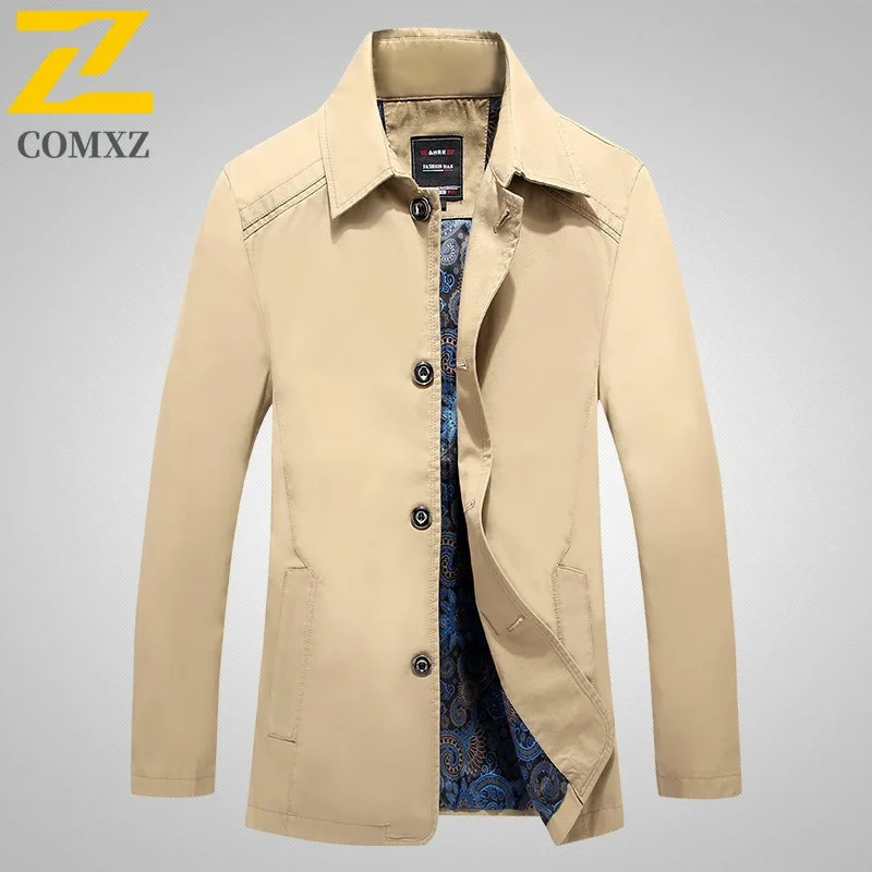 

COMXZ New Autumn Men's Casual outdoor sports Cotton Washed Mid-Length Windbreaker Jacket Men's Outerwear breathable lightweight