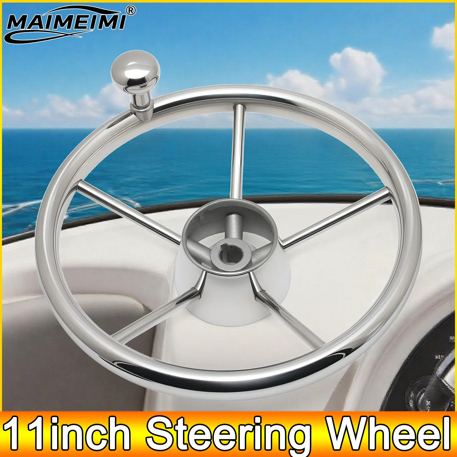 

AD 11inch Steering Wheel Boat Accessories Marine 11" Perfect Stainless Steel Boat Steering Wheel With Knob For Marine Boat Yacht