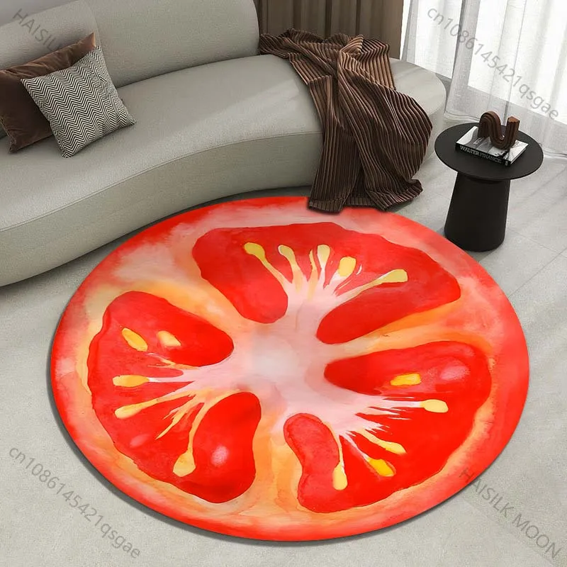 Vibrant and Juicy Tomato Slice Printed round carpet living room sofa table carpet large pet mat soft round carpet home decor