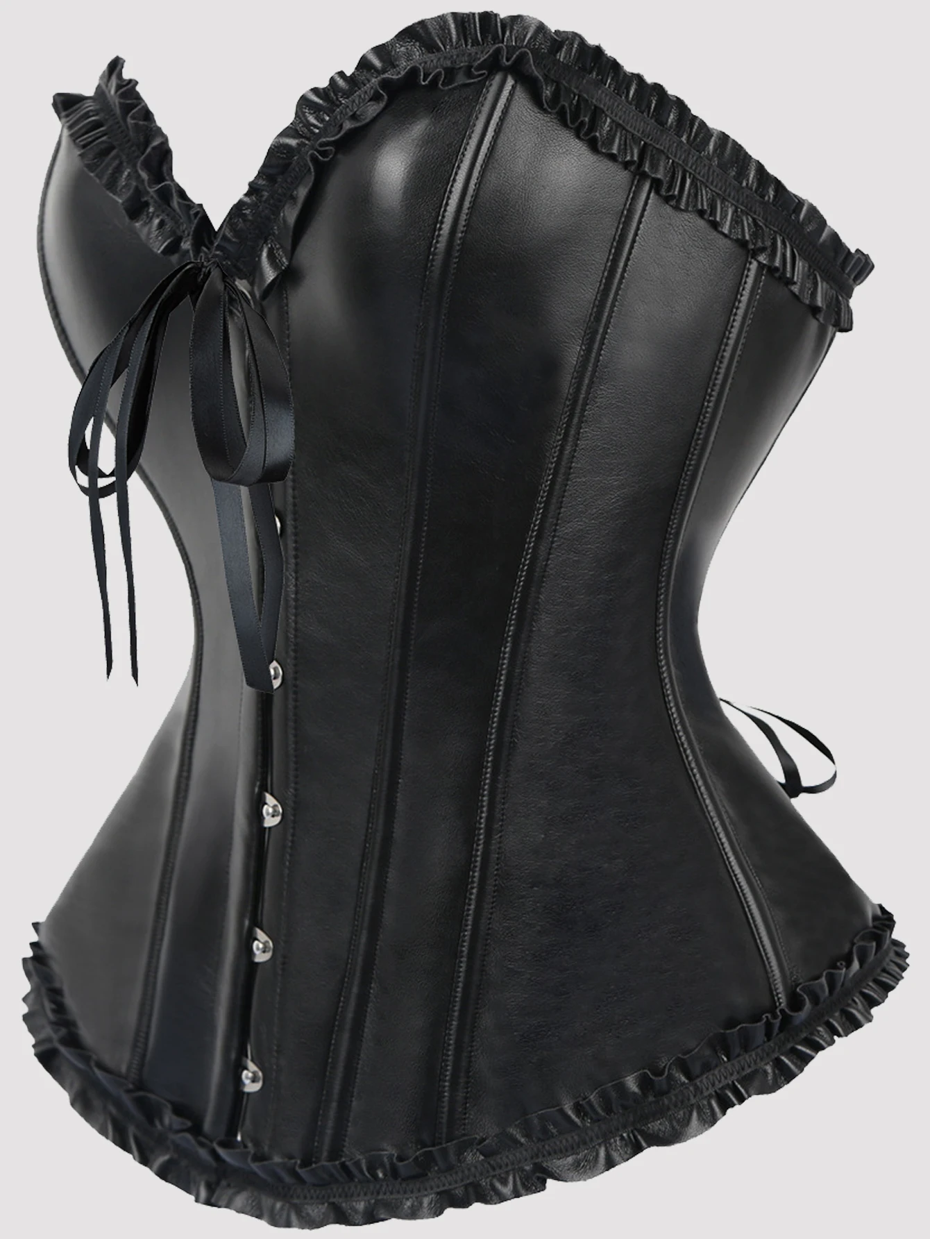 PU Leather corset top steampunk corselet overbust corset women flat belly shaper lace up boned halloween stage show costume