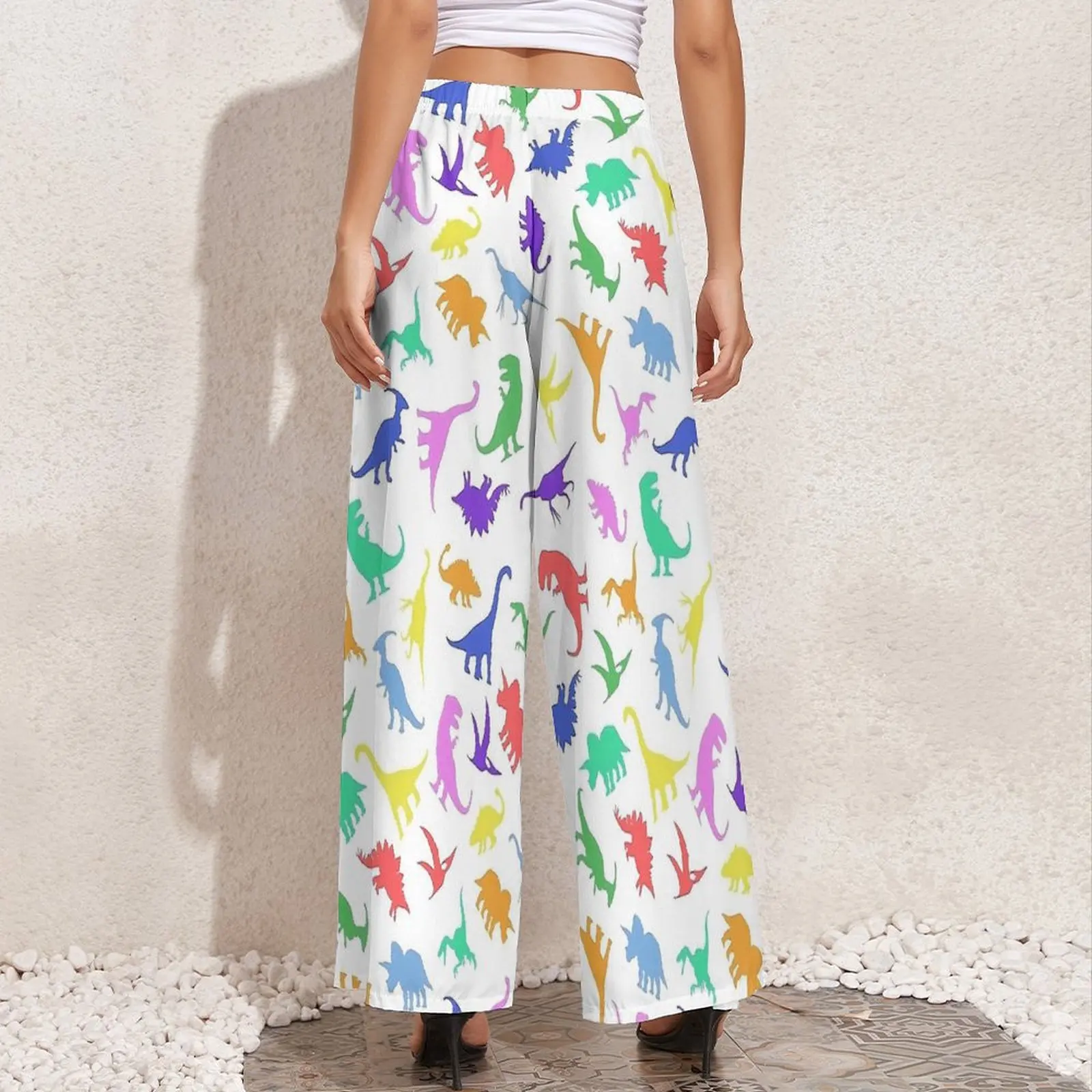 Fun Dinosaur Straight Pants Colorful Animal Trendy Wide Pants Female Oversized Streetwear Printed Trousers