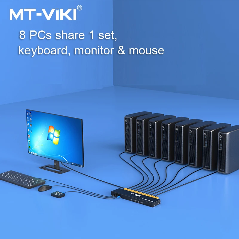8-Port VGA USB KVM Switch 8X1 1920x1440 Resolution Includes Cables Rack Mount in Stock view 3