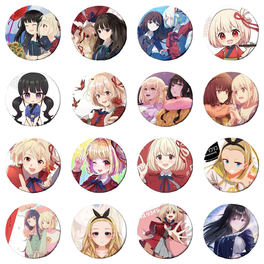 

58 мм аниме Lycoris Recoil Nishikigi Chisato Inoue Takina MIKA косплей значок булавка SPTE жесть брошь ﻿ Опора Xmas Gilf
