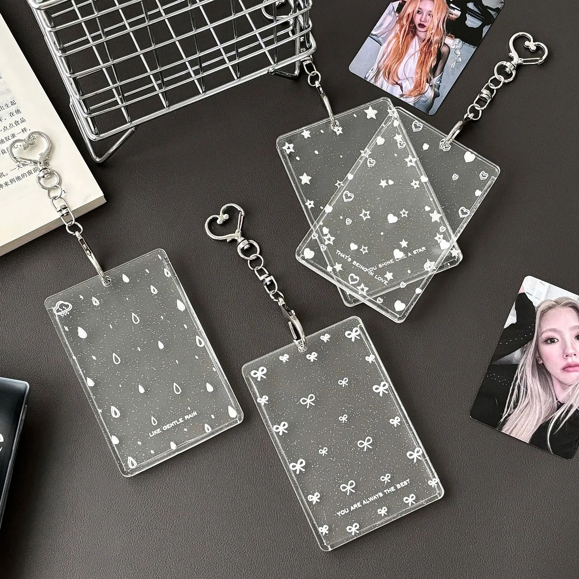 Acrylic Glitter Photocard Holder Keychain Photo Card Holders 2.7x4.1 Inch ID Badge Holder Bus Card Credit ID Bank Card Holder