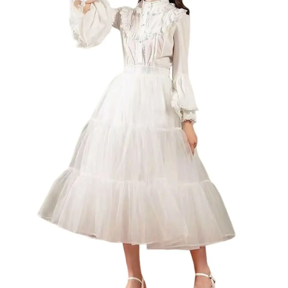 Fashion Lolita Petticoat White Without Hoop Underskirt Crinoline Breathable Cosplay Ball Gown Petticoats Party Dress image 6