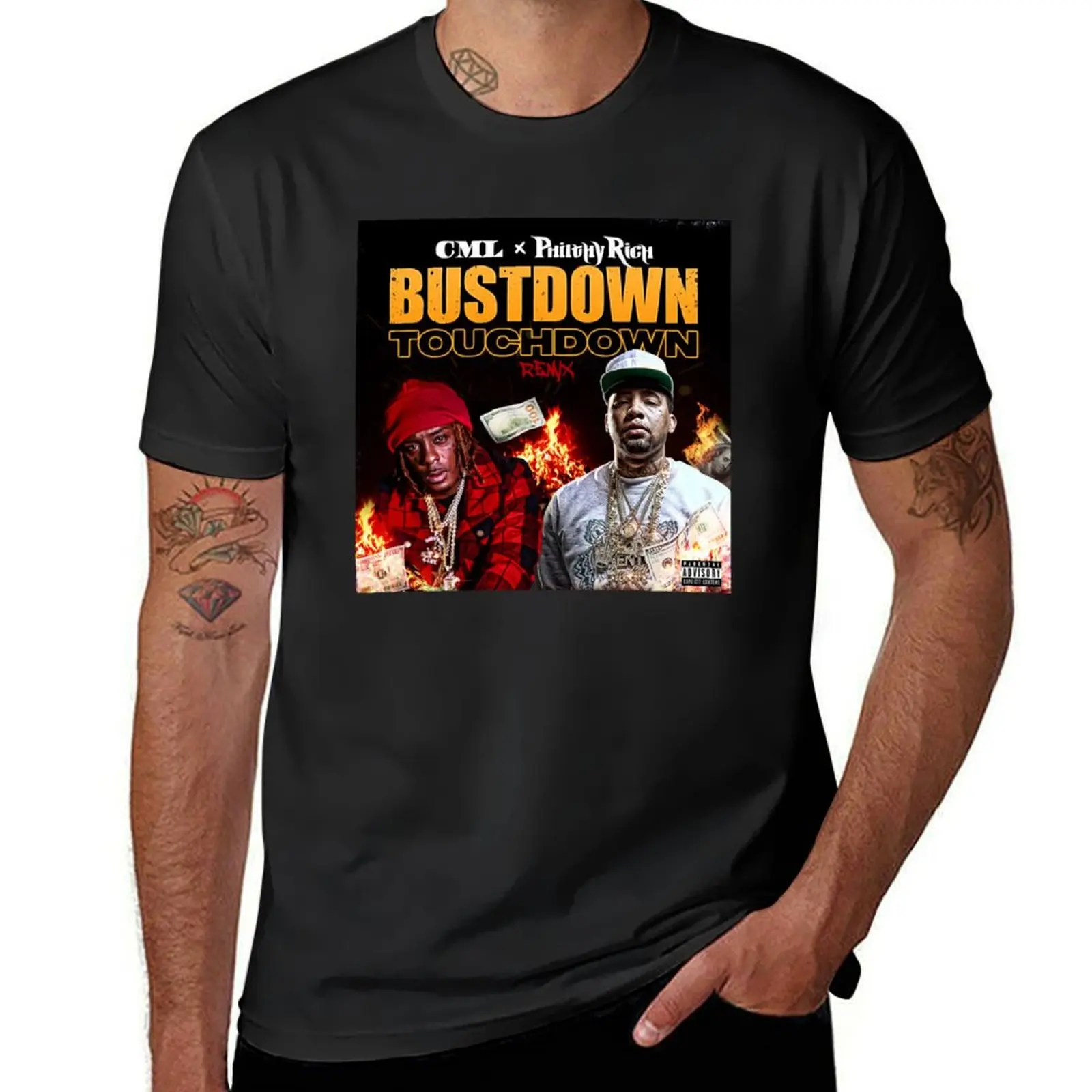 CML ''BUSTDOWN TOUCHDOWN'' (remix) ft. PHILTHY RICH MERCS T-Shirt graphics anime t shirt for men