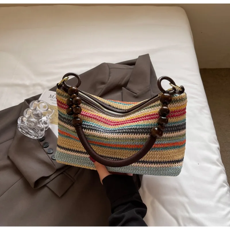 Casual Large Capacity Tote Bag 2025 Summer New Concise Versatile Women's Shoulder Bags Seaside Vacation Commute Women's Bag