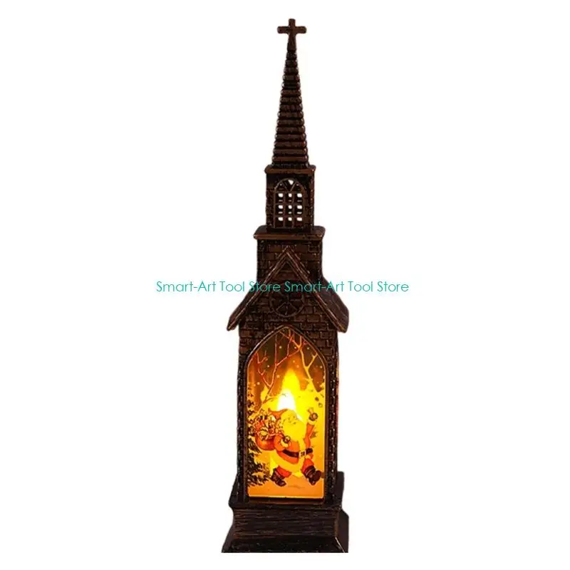 E1PB Water Activated Santa Church Lantern Plastic Christmas Ornament Energy Efficient LED Light for Home Seasonal Decoration