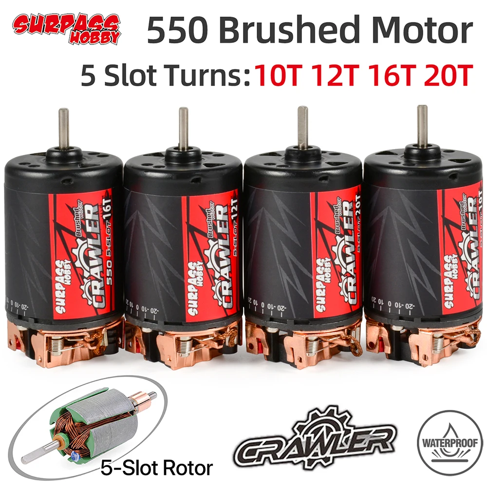 

550 10T 12T 16T 20T Brushed Motor Waterproof 5-Slot for Tamiya Kyosho TRAXXAS WLtoys 1/10 RC Car