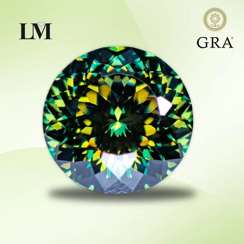 

Moissanite Stone Round Shape 100 Faces Cut Yellow Green Natural Color Top Charms Jewelry Making Material With GRA Certificate