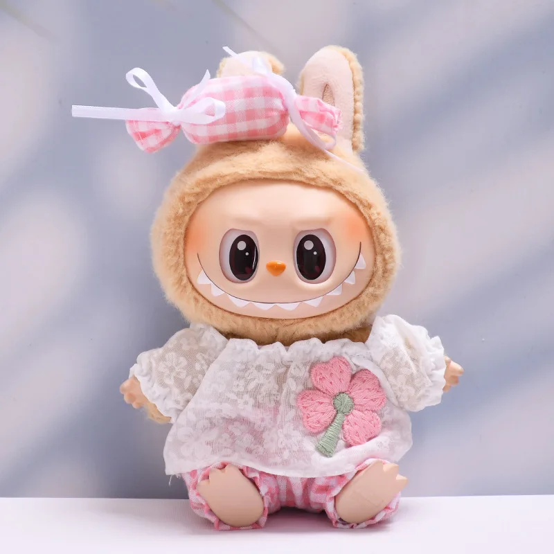 15cm/17cm Labubu I II Doll Clothing Bow Spring Outing Skirt Set Sitting Party Plush Doll Clothing Accessories