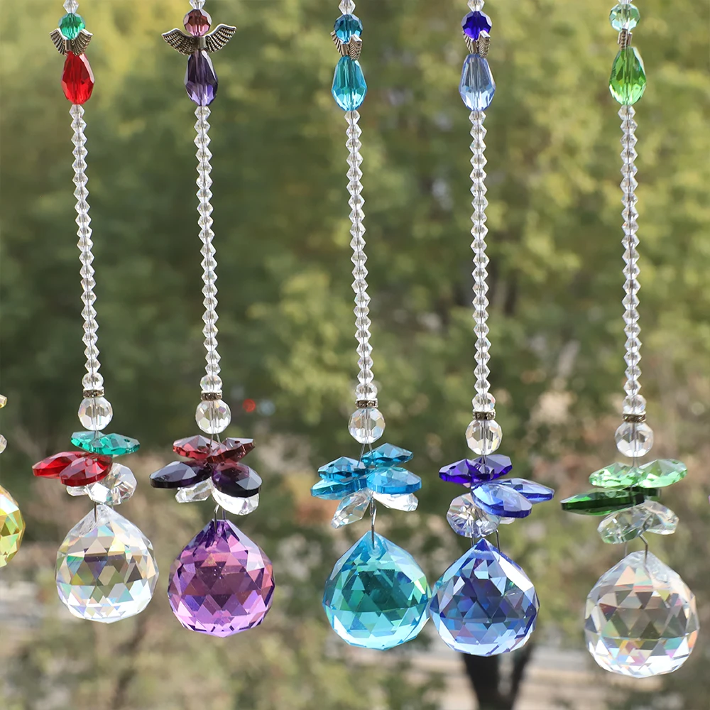 Clear Ball Crystal Sun Catcher Prisms Hanging Angel Suncatchers Glass Prism Rainbow Maker for Windows Home Room Garden Decor