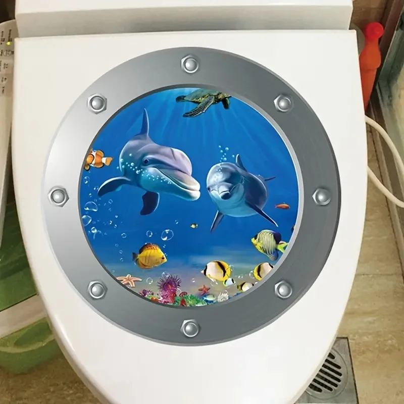 1pc Sea World Toilet Sticker 3D Shark Toilet Lid Decals Fridge Washing Machine Sticker Shark Graphic Wall Sticker