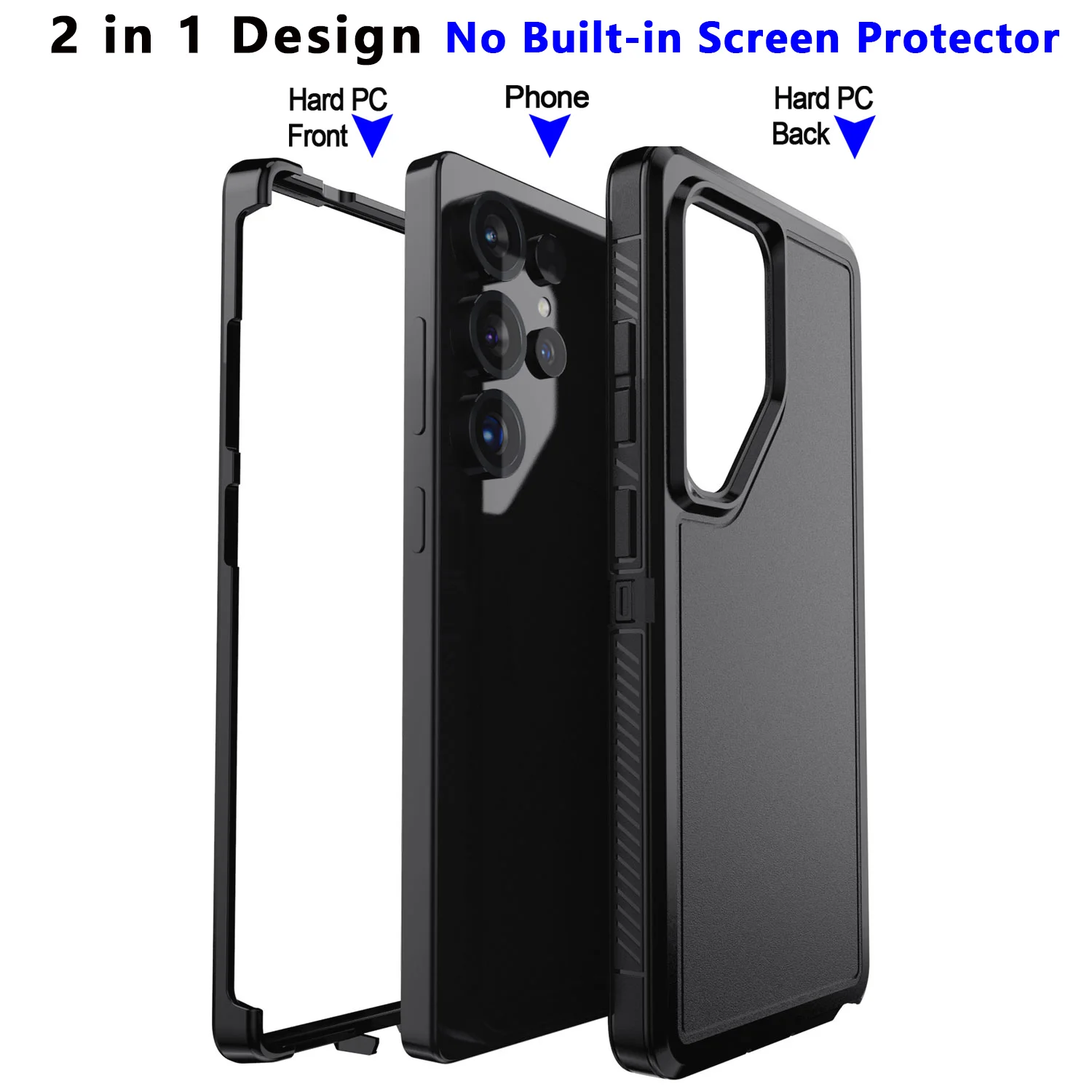 For Samsung Galaxy S22 Ultra 5G/S23 Ultra/S24/S24 Plus/S24 Ultra/S25/S25 Plus/S25 Ultra Case Shockproof Rugged Hard Cover Black