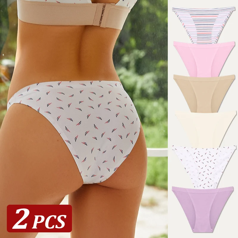 Women Seamless Briefs Ice Silk Panties Sexy Low-Rise Solid Color Print Simple Women's Underpants Lady Summer Sport Soft Lingerie