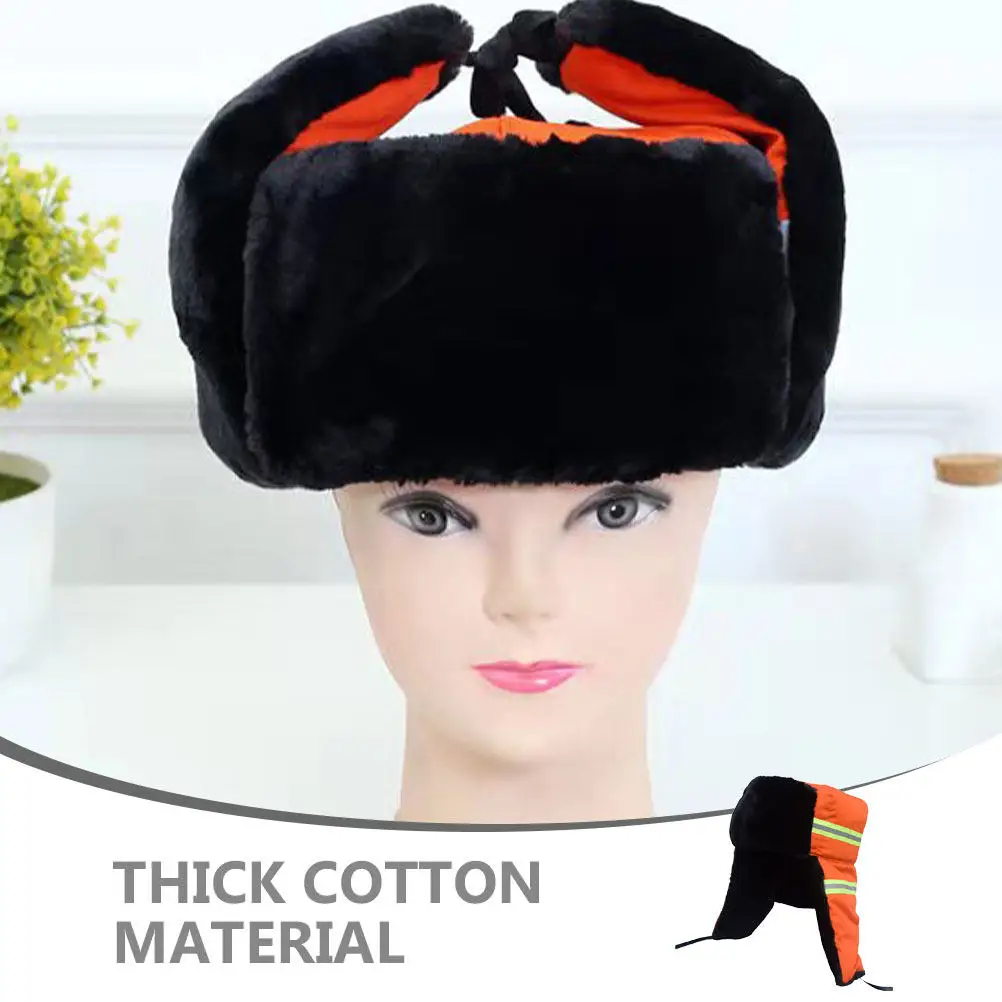 Thickened Winter Sanitation Worker Hat Reflective Cloth Ear Protection Anti-Cold Safety Dust-Proof Outdoor Work Cap