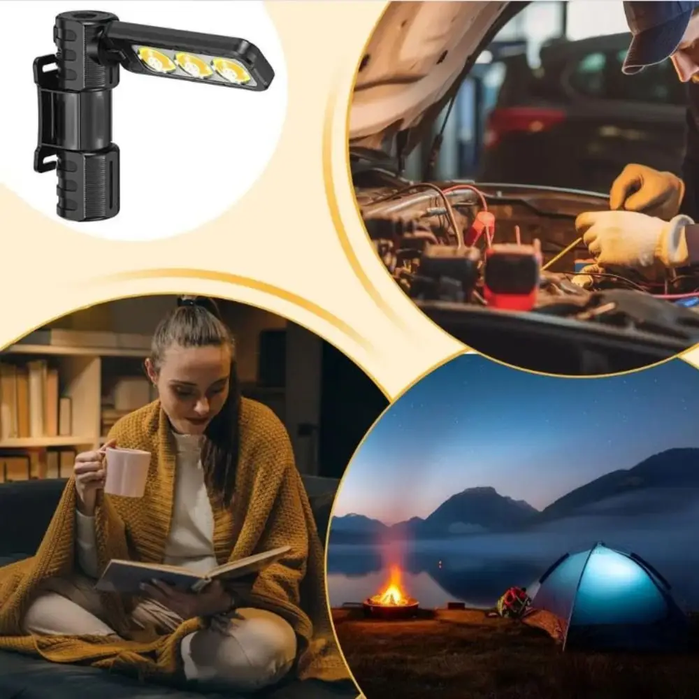 6-Modes Dimming Handheld Worklight USB Rechargeable Waterproof Design Portable Gym Lamp 180-Degree Rotation Foldable Portable