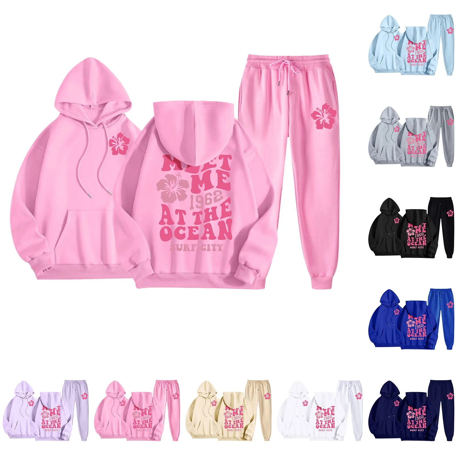 Womens Two Piece Outfits Sets Letter Print Hoodie Sweatshirt And Long Sweatpants Jogger Workout Set Fall Tracksuit Sweatsuits