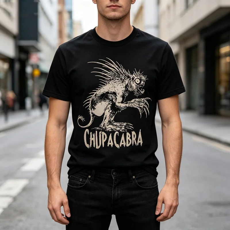 Chupacabra Monster Graphic T Shirt Vintage Cryptid Print Mens Womens Cotton Crew Neck Casual Harajuku Oversized Tee Y2k Top