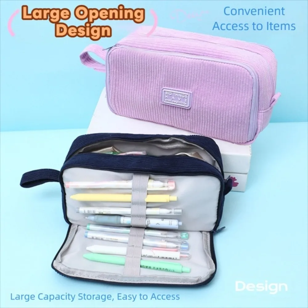 

Multilayer Large Capacity Pencil Case Durable Desk Organizer Corduroy Pencil Pouch Pencil Bag Zipper Student Stationery Box