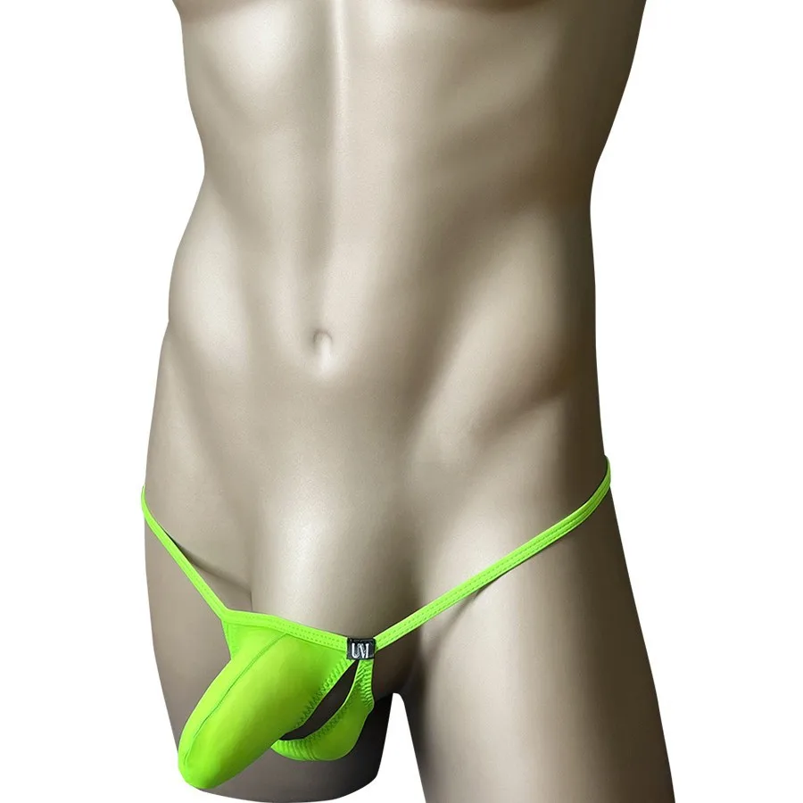 Solid Color Men Thong Panties, Low Rise Hollow Separated Pouch, Thin Ice Silk Elastic Minimal Male T-back Underpants