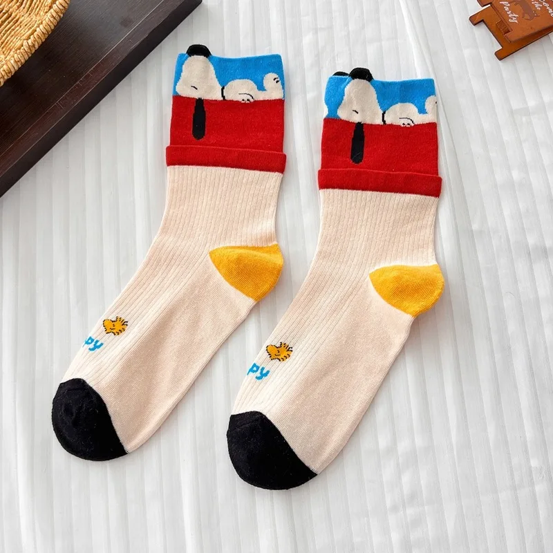 5 Pairs Cute Cartoon Snoopy Ankle Socks Unisex All Season Casual Soft Breathable Mid Calf Cotton Socks For Women Man Daily Wear view 6