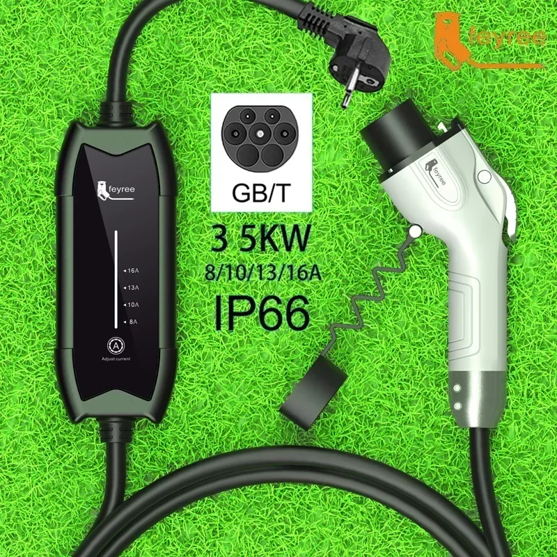 feyree EV Portable Charger Type2 / GB/T Plug Connector 16A 1Phase 3.5KW Type1 5m Wallbox Charging Station for Electric Vehicle
