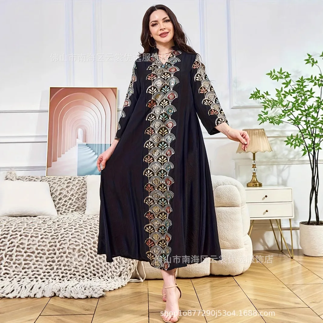 Dubai Dress Women Eid Abaya Party Dresses Islam Vestidos Arab Long Robe Muslim Jalabiya Ramadan Morocco Sequins Abayas Kaftan 3