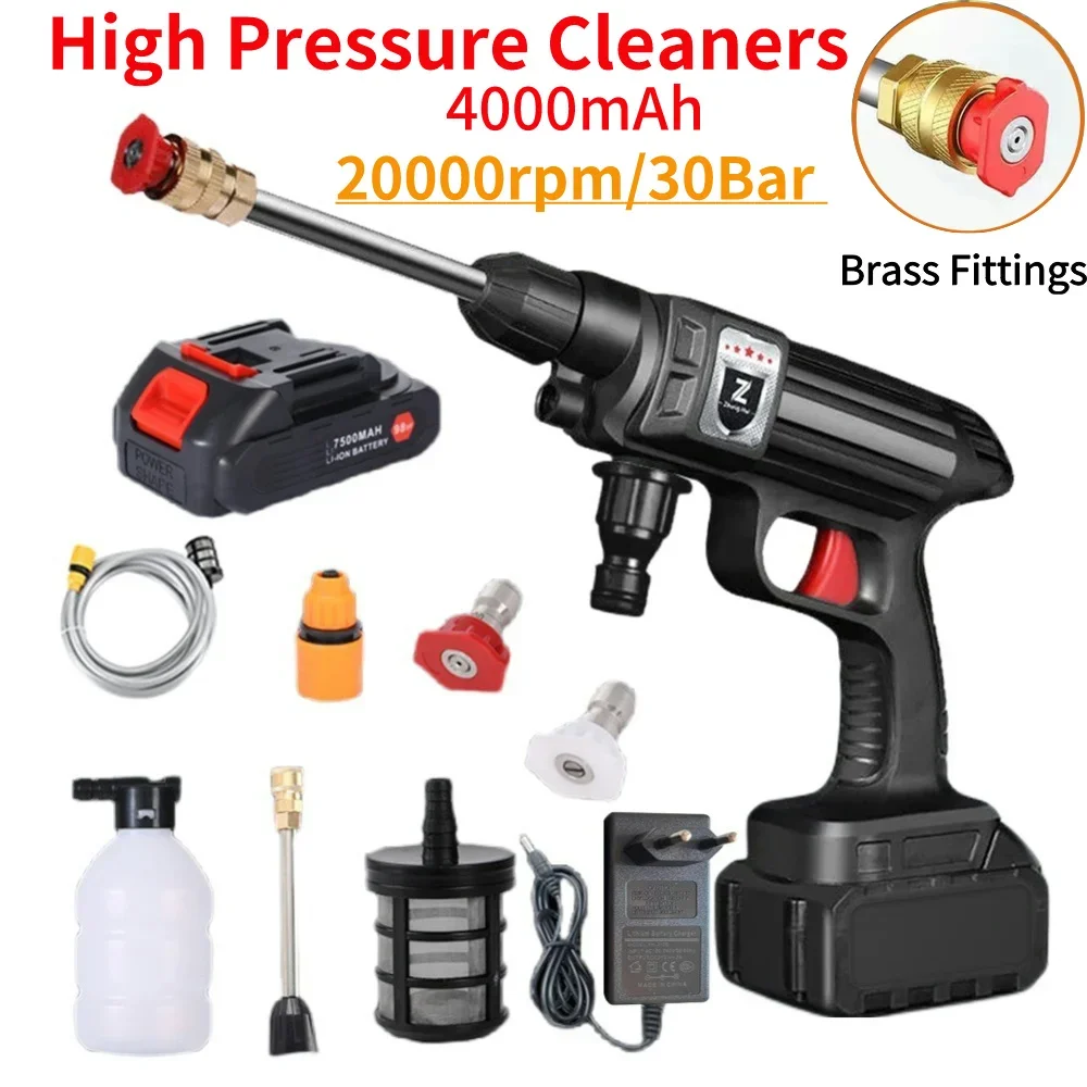 Portable High Pressure Washer with Li-ion Batter Wireless Car Wash Machine 4000mAh Portable Spray Cleaner for Auto Home Cleaning