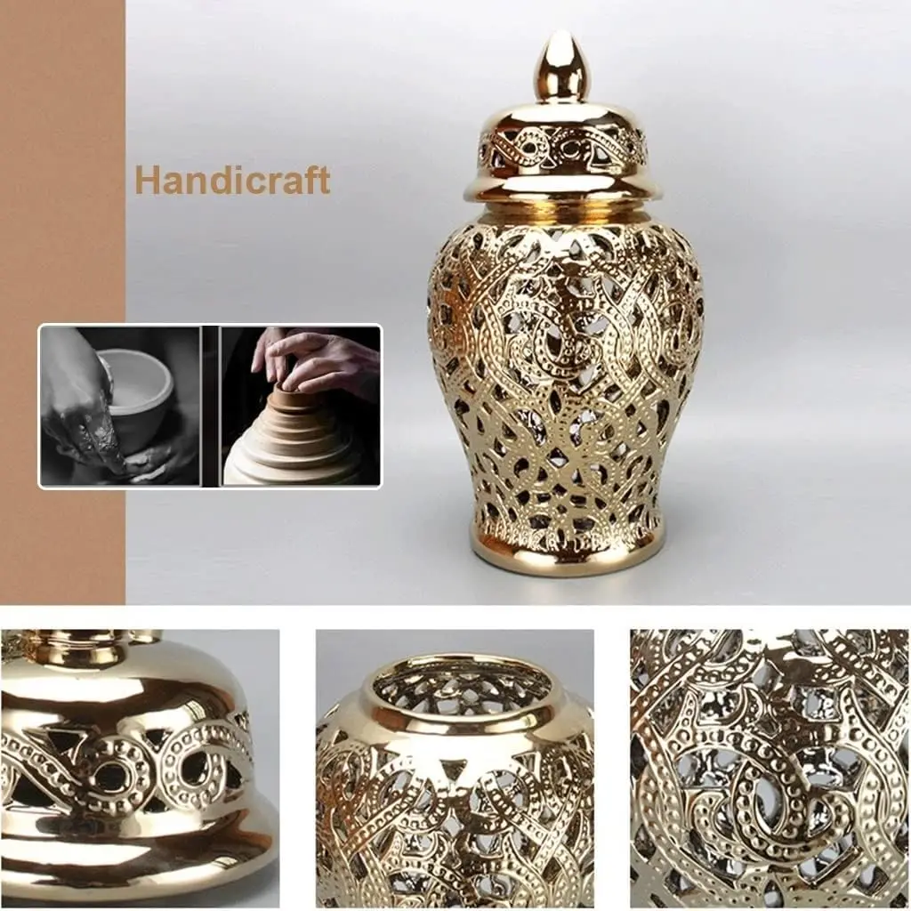 Imagem -04 - Handmade Gold Ceramic Ginger Jar Temple Jar Vaso para Home Decor Tamanho Grande