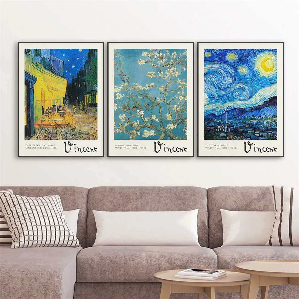 Vintage Classical Van Gogh Posters The Starry Night Print Cafe Terrace at Night Canvas Painting Home Reading Room Bedroom Decor