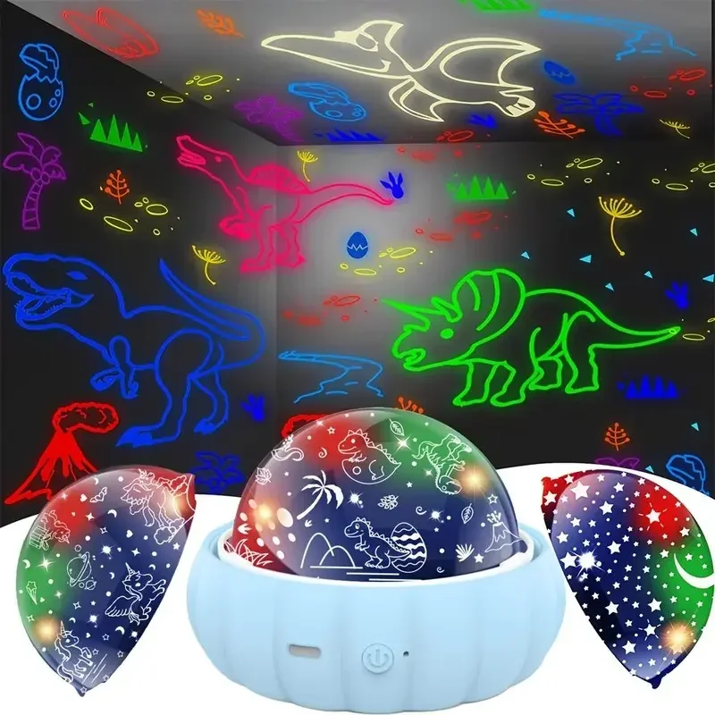 4-Color Options 3-in-1 Star Projector Night Light - 360° Rotation, Color Changing, Dinosaur and Galaxy Projection Lamp - Bedroom Decor, Christmas Gift for Kids