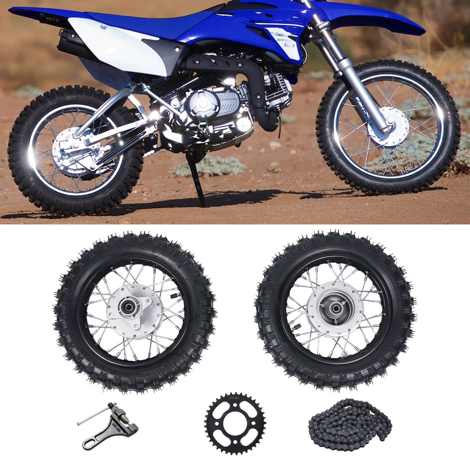 

2.50-10 Dirt Bike Tire Front&Rear Wheel Kit Wheel Rim Chain&Sprocket Pit Bike Wheels for Honda CRF50 XR50 BBR KLX Dirt Bikes