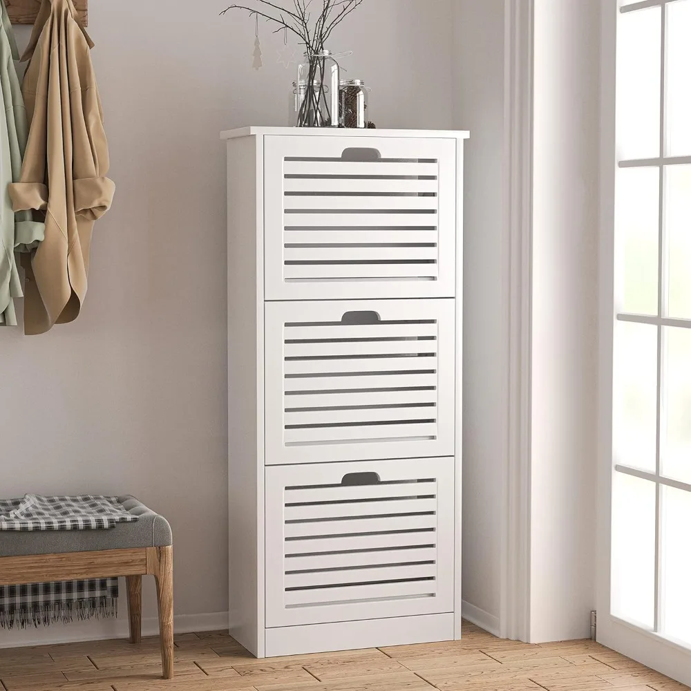 

Shoe Storage Cabinet with 3 Flip Drawers, Shoe Cabinet Storage for Entryway, Hidden Narrow Slim Free Standing Shoe Rack