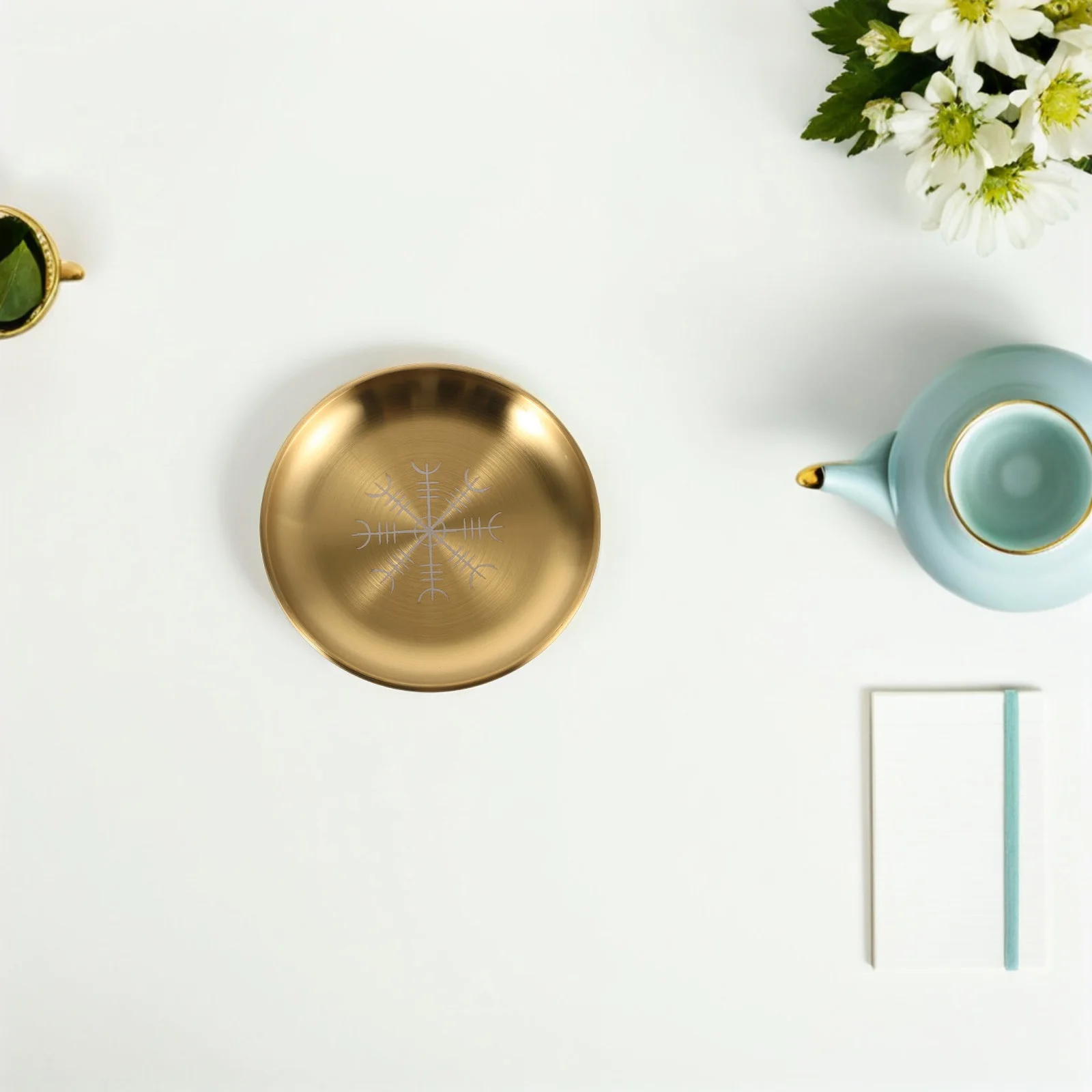 

Stainless Steel Flat Round Jewelry Tray Altar Ritual Plate Dish Decorative Storage Trinket Holder Smudging Bowl