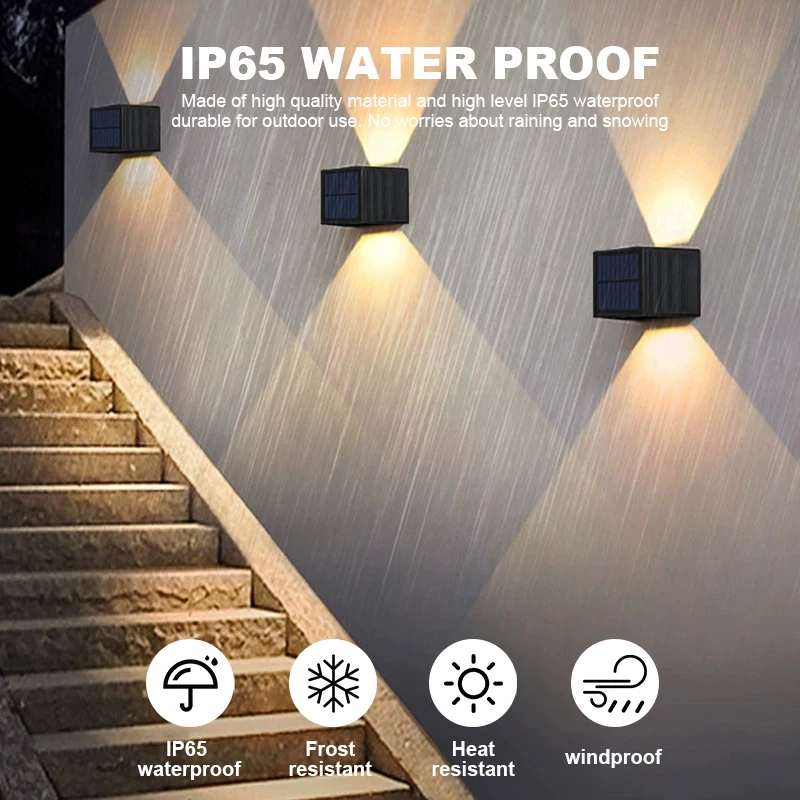 Solar LED Wall Lights IP65 Waterproof Dusk To Dawn Up and Down Solar Light Outdoor Wall Light for Outside Fence Porch Deck Patio