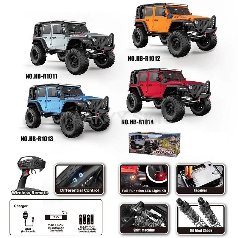 R1011 RC 4WD Off-Road Truck with 4WD Remote Control Car Diff Lock Full Scale Simulation Rugged Remote Control Model Car for Kid