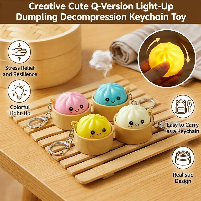 Cute Cartoon Steamed Bun Keychain With Press Activated Light And Stress Relief Perfect For Backpack Decoration Kids Small Gifts