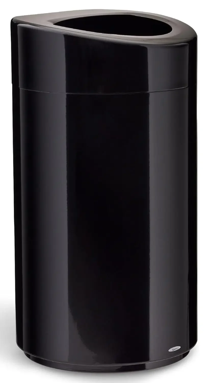 Modern Trash Can, Durable, Puncture-Resistant Stainless Steel, 14 Gallon, Black