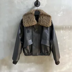 Genuine Leather Jacket 2024 New Arrival Women Coat Winter Thick Warm Natural Real Sheep Wool Collar Short Length