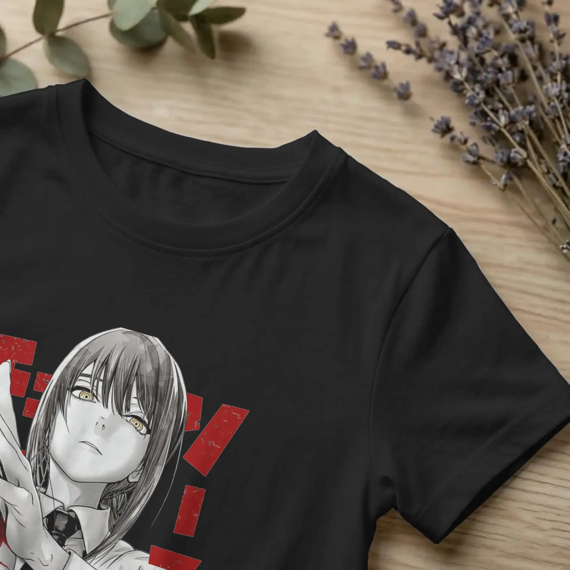 Streetwear Chainsaws Man Makima T-Shirt Herren Rundhals Kurzarm Tops Shirts Japanische Anime Baumwolle Sommer Top T-Shirt – Detail 2