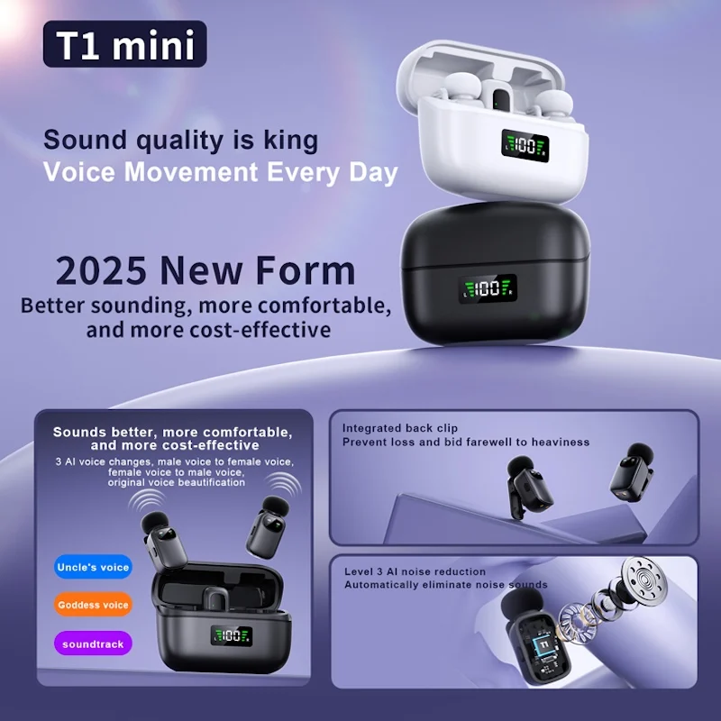 FIFAR T1 Mini Wireless Lavalier Lapel Microphone Noise Reduction Audio Recording For iPhone Android PC With Charging Box