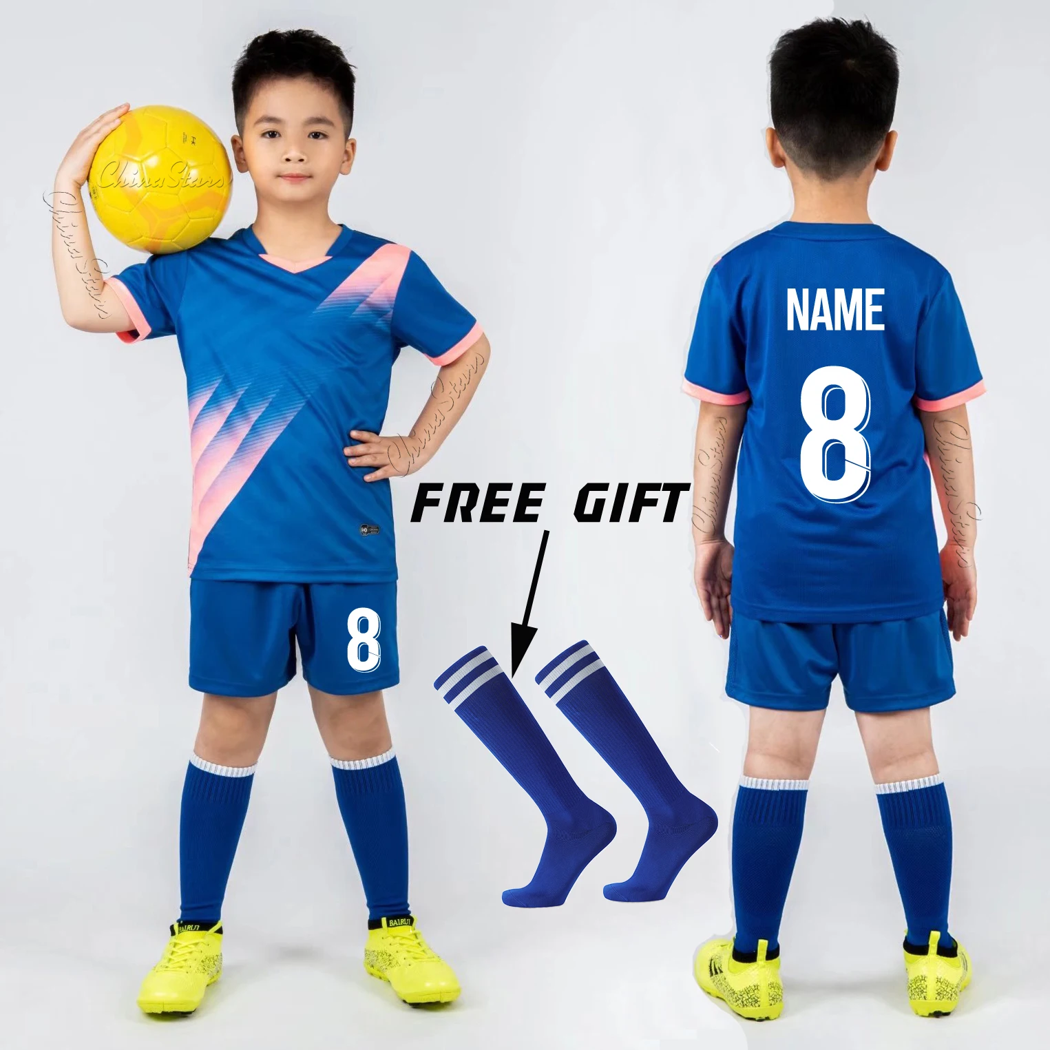 Custom Boys Football Jersey Tracksuit Child Soccer Sports Uniforms Kids Sportswear Kits Vest Children's Football Suit + Socks