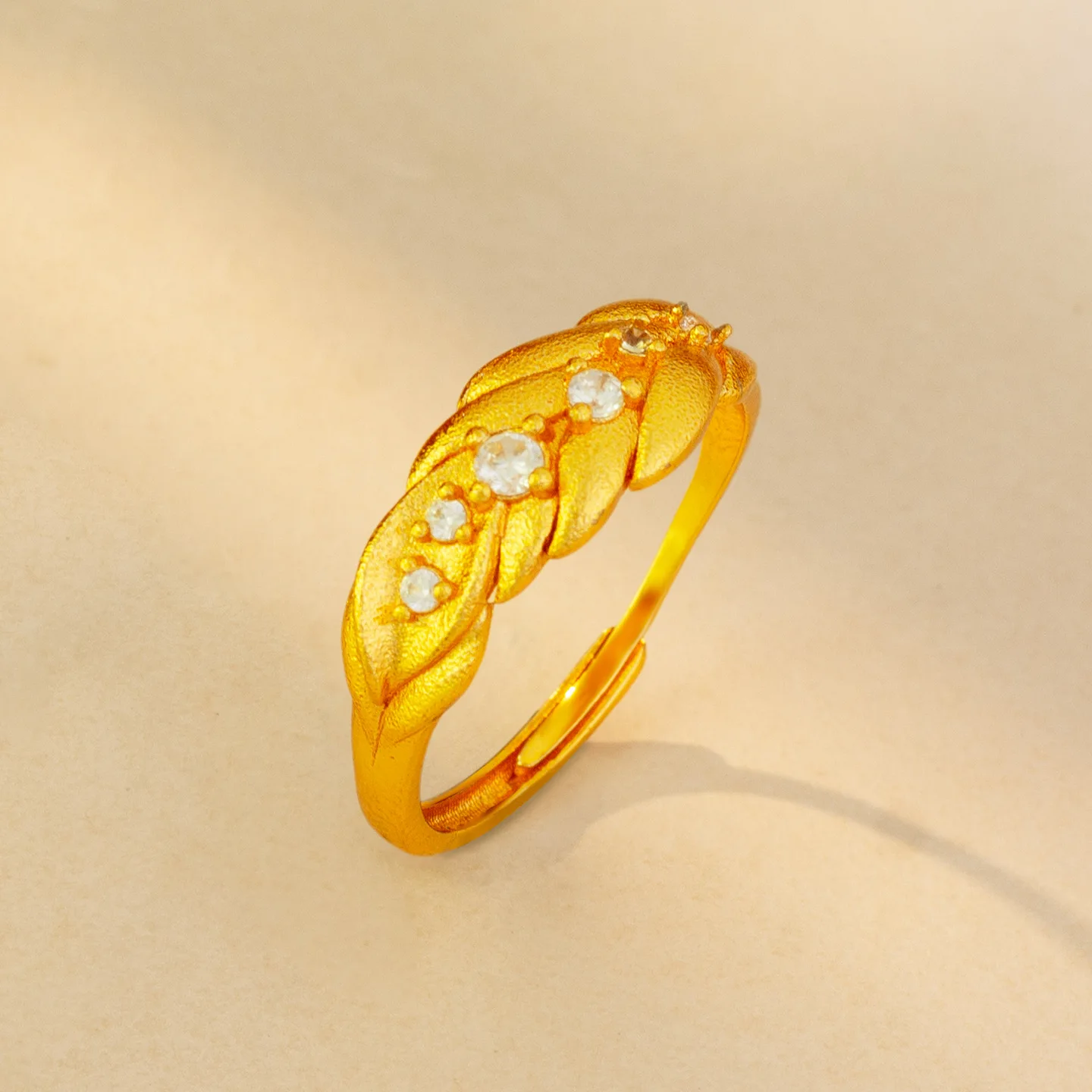 

Luxury 24K 9999 Pure Gold real gold Women's Brainling and Diamond Blade Ring