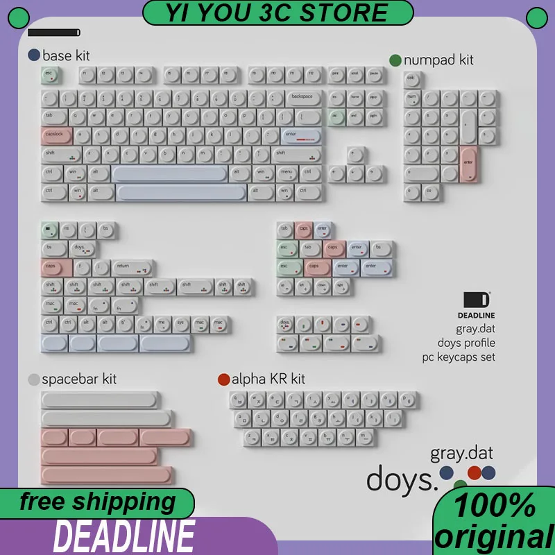 

DEADLINE Doys Grey. Кепка для клавиш Dat Механическая клавиатура PBT Сублимационные колпачки для клавиш PBT Набор ПК Киберспортивные игровые колпачки для ноутбуков Офис