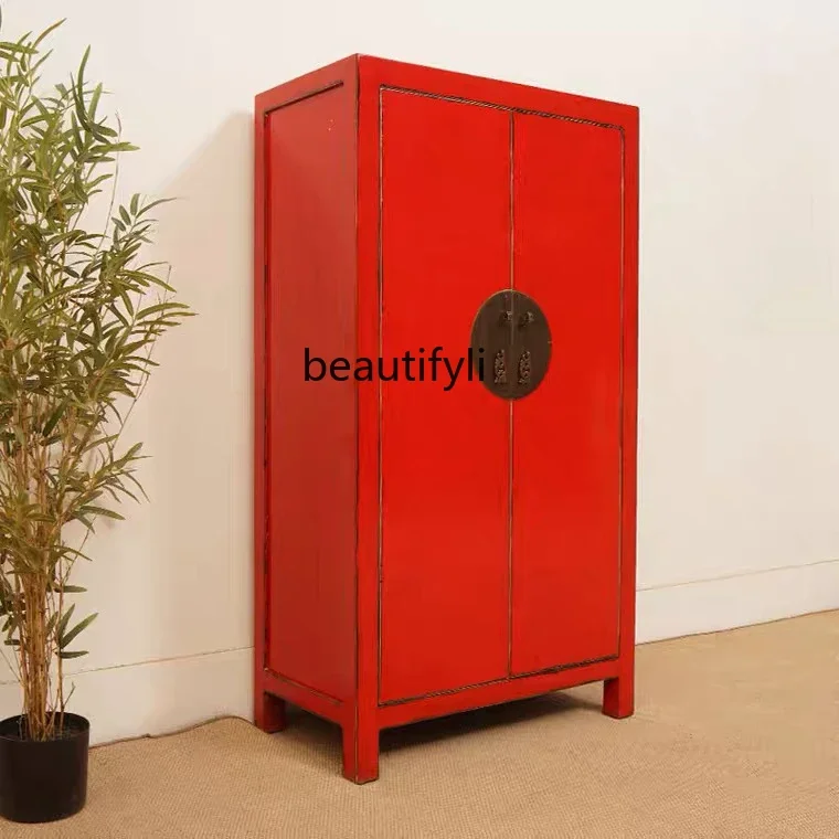 

zxqNew Chinese solid wood antique Chinese red foyer cabinet, entrance cabinet, retro decorative side cabinet