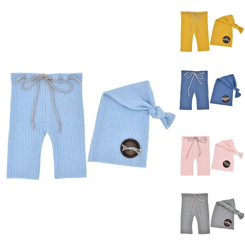 Newborn Photography Clothing Top Knot Hat Pants 2Pcs/set Baby Boy Girl Photo Props Accessories Studio Newborn Shooting Clothes